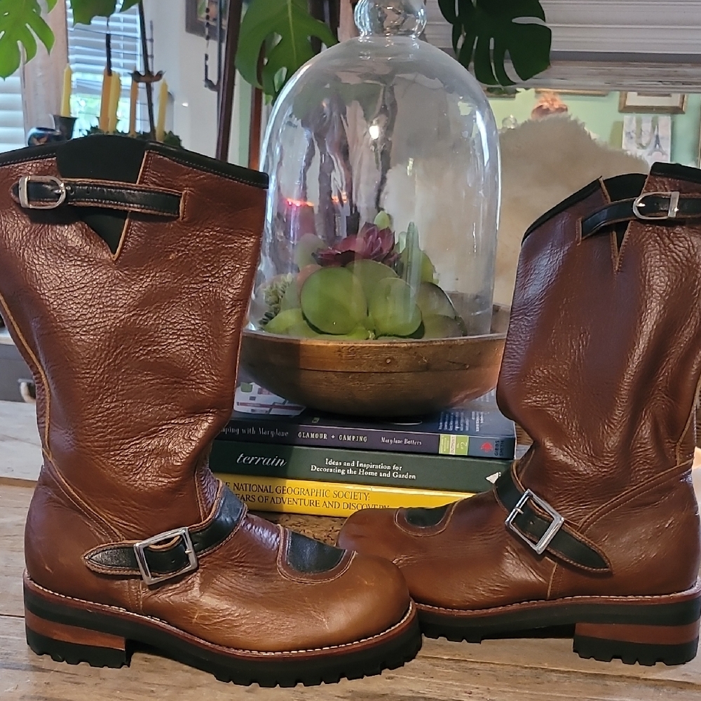 JM Weston Brown Leather Buckle Bootz Size 11.5/10 Mens/Womens Biker Free Ship!!